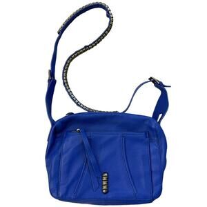 Kelsi Dagger Royal Blue Pebble Leather, Gold Studded Shoulder Crossbody Bag